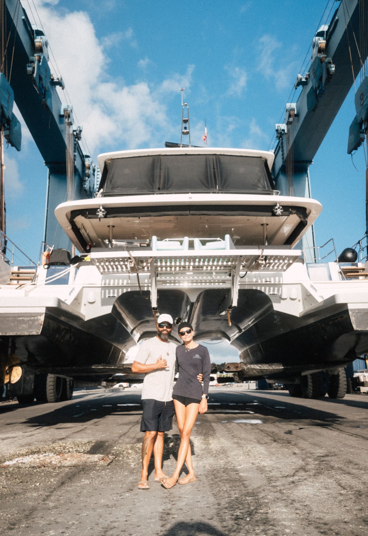 John and Hannah — co-founders of Vessel & Co., at the boatyard