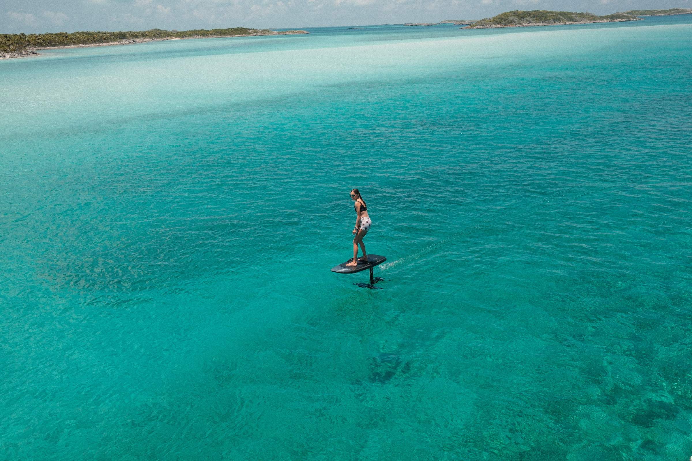 eFoil aerial — Bahamian turquoise